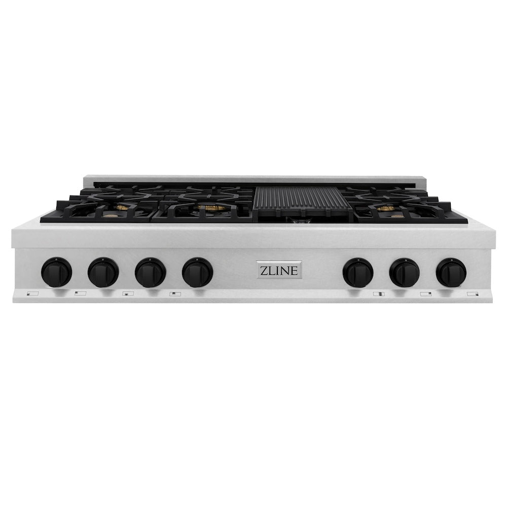 Autograph Edition 48 In. Classic Gas Rangetop With 8 Burners And Porcelain Cooktop In Satin Stainless Steel With Matte Black Accents RTSZ48MB