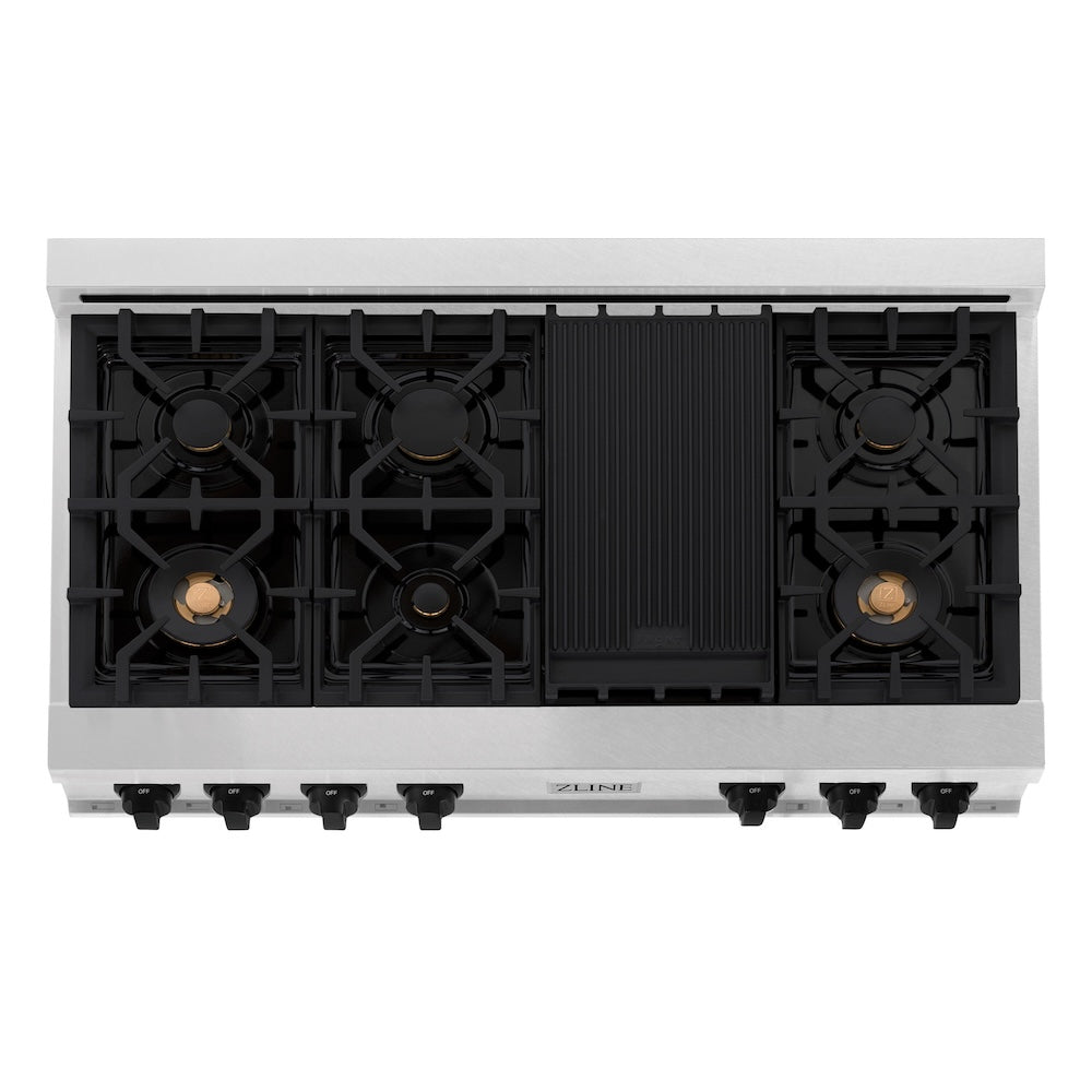 Autograph Edition 48 In. Classic Gas Rangetop With 8 Burners And Porcelain Cooktop In Satin Stainless Steel With Matte Black Accents RTSZ48MB