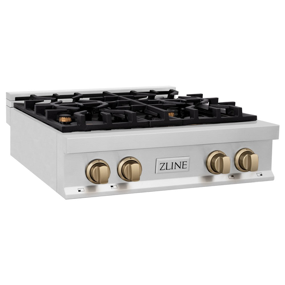 Autograph Edition 30 In. Legacy Gas Rangetop With 4 Burners And Porcelain Cooktop In Stainless Steel With Champagne Bronze Accents RTZ30CB
