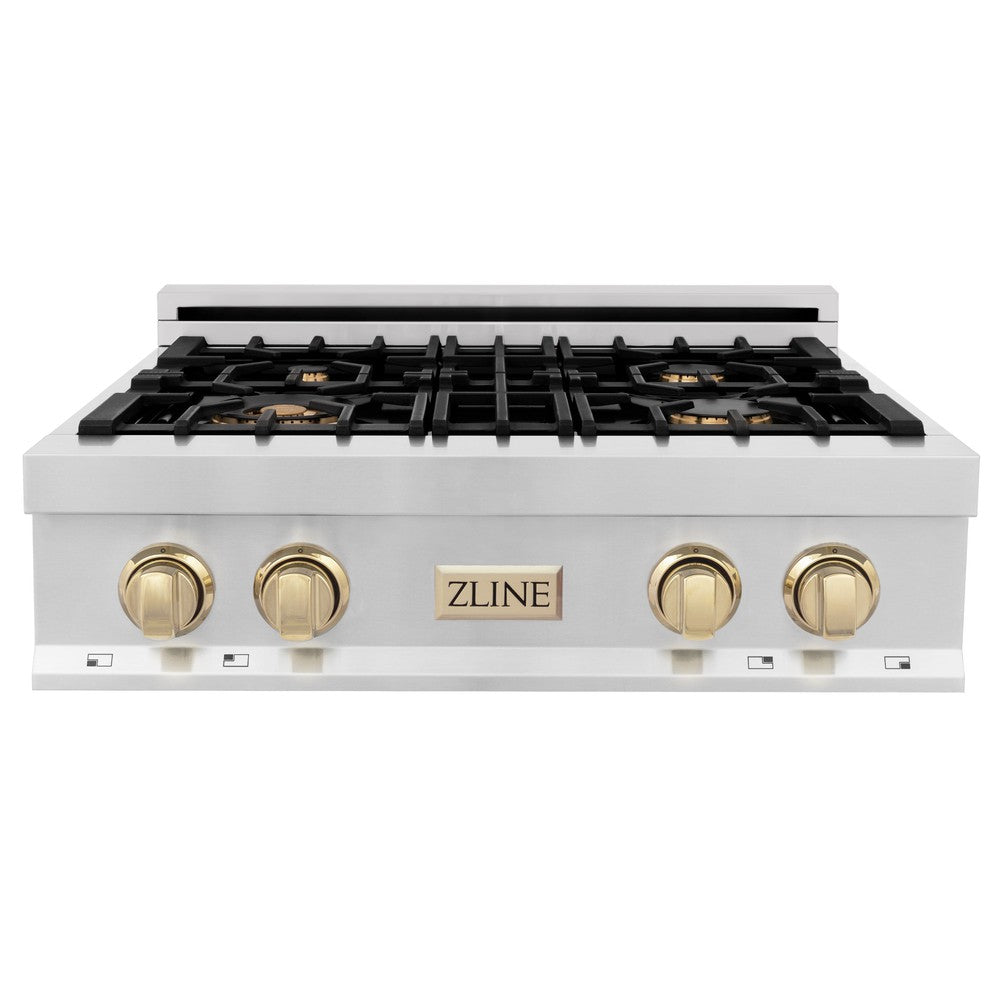 Autograph Edition 30 In. Legacy Gas Rangetop With 4 Burners And Porcelain Cooktop In Stainless Steel With Polished Gold Accents RTZ30G