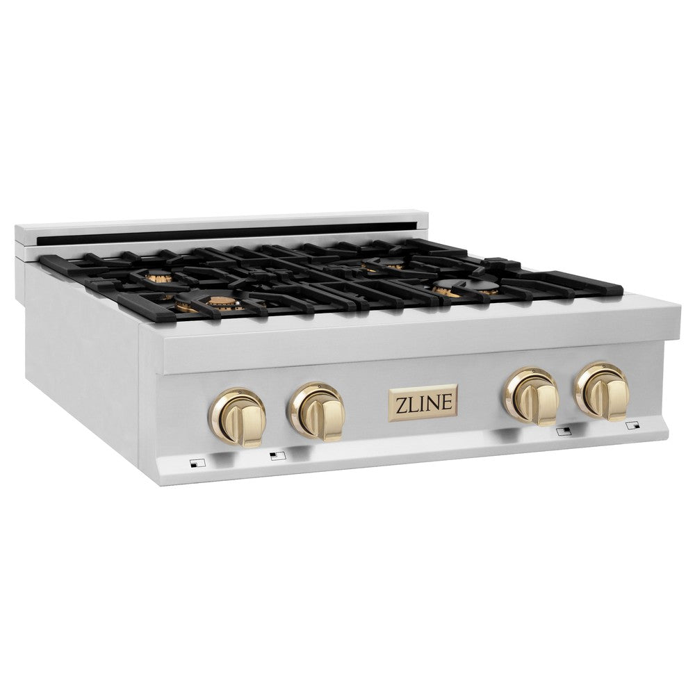 Autograph Edition 30 In. Legacy Gas Rangetop With 4 Burners And Porcelain Cooktop In Stainless Steel With Polished Gold Accents RTZ30G