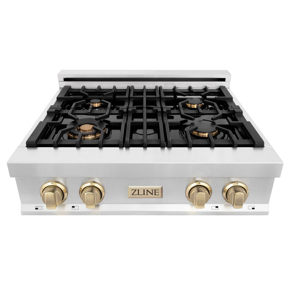 Autograph Edition 30 In. Legacy Gas Rangetop With 4 Burners And Porcelain Cooktop In Stainless Steel With Polished Gold Accents RTZ30G