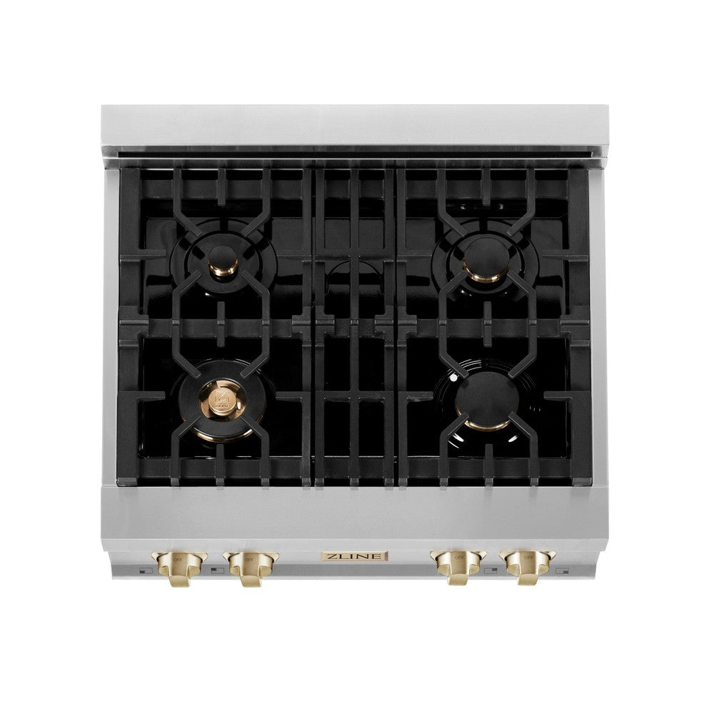 Autograph Edition 30 In. Legacy Gas Rangetop With 4 Burners And Porcelain Cooktop In Stainless Steel With Polished Gold Accents RTZ30G