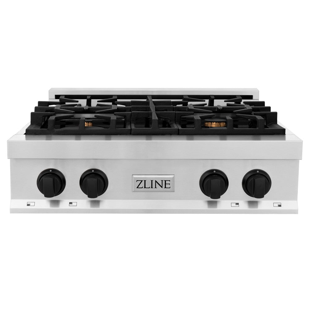 Autograph Edition 30 In. Legacy Gas Rangetop With 4 Burners And Porcelain Cooktop In Stainless Steel With Matte Black Accents RTZ30MB