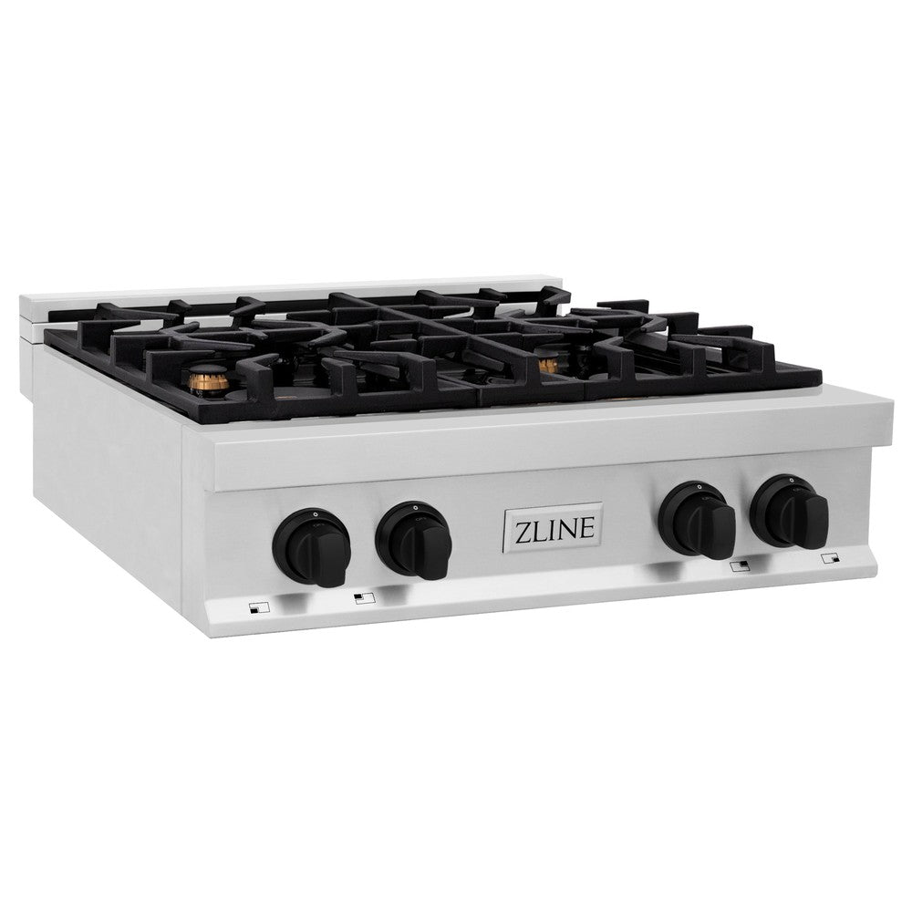 Autograph Edition 30 In. Legacy Gas Rangetop With 4 Burners And Porcelain Cooktop In Stainless Steel With Matte Black Accents RTZ30MB
