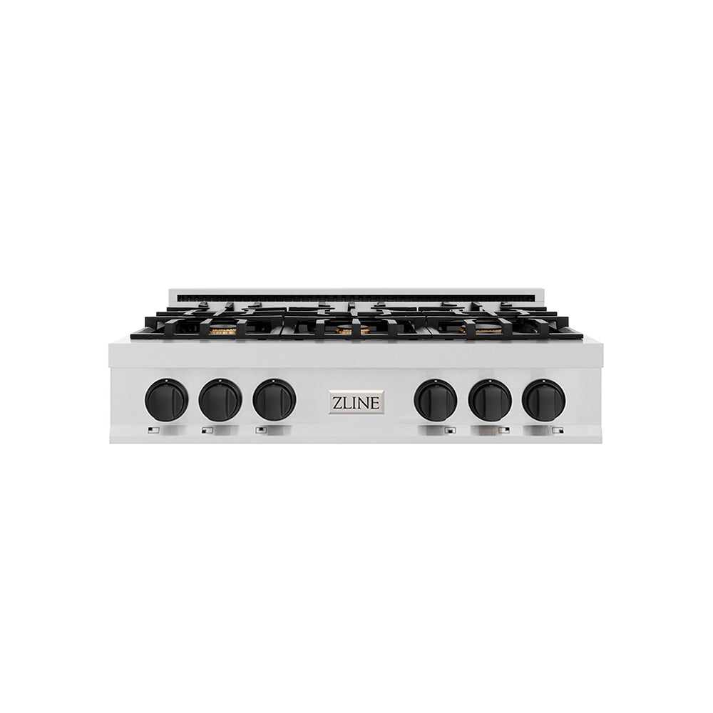 Autograph Edition 36" Porcelain Rangetop with 6 Gas Burners and Matte Black Accents RTZ36MB