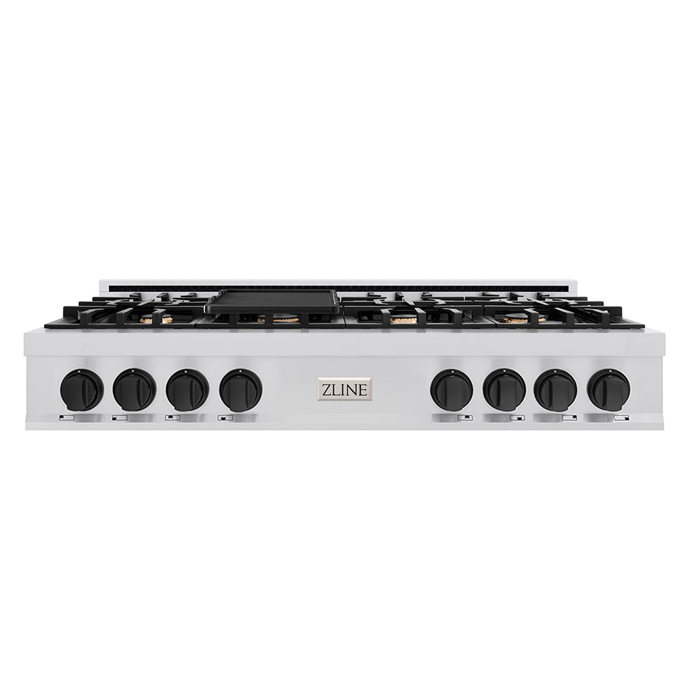 Autograph Edition 48 In. Classic Gas Rangetop With 8 Burners And Porcelain Cooktop In Stainless Steel With Matte Black Accents RTZ48MB
