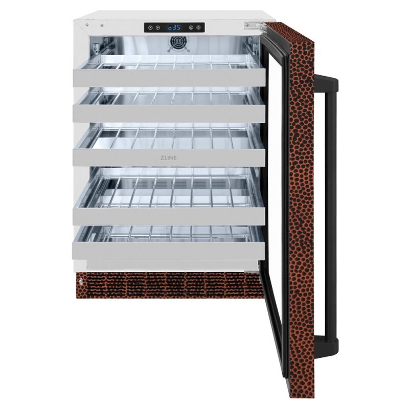 24 In. Touchstone Dual Zone 44 Bottle Wine Cooler With Hand Hammered Copper Glass Door RWDOHH24