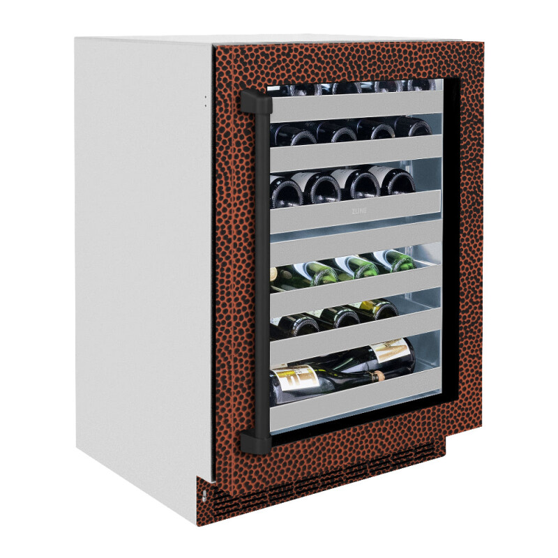 24 In. Touchstone Dual Zone 44 Bottle Wine Cooler With Hand Hammered Copper Glass Door RWDOHH24