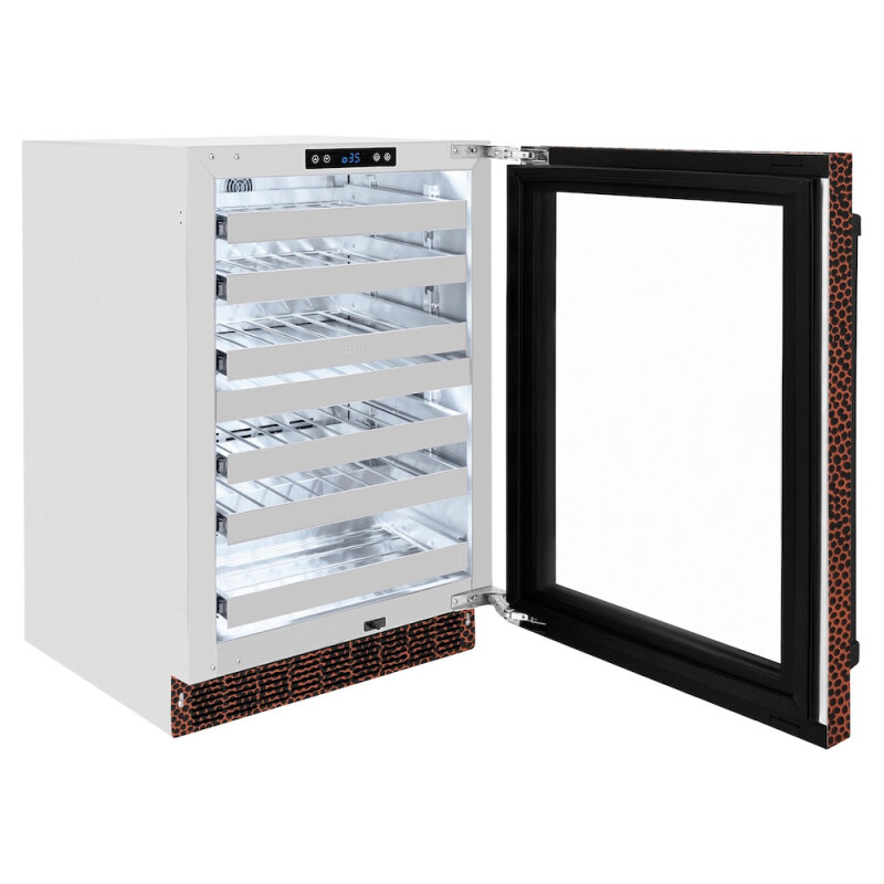 24 In. Touchstone Dual Zone 44 Bottle Wine Cooler With Hand Hammered Copper Glass Door RWDOHH24