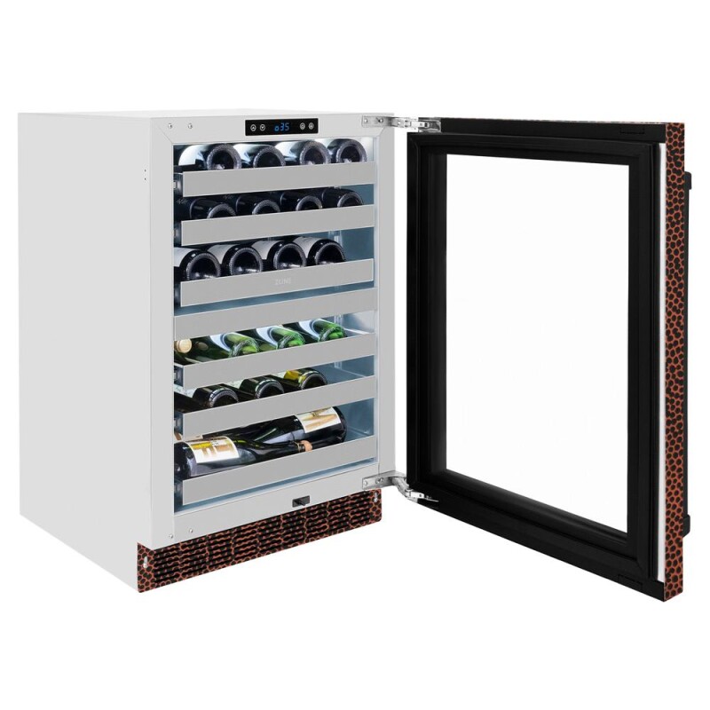 24 In. Touchstone Dual Zone 44 Bottle Wine Cooler With Hand Hammered Copper Glass Door RWDOHH24