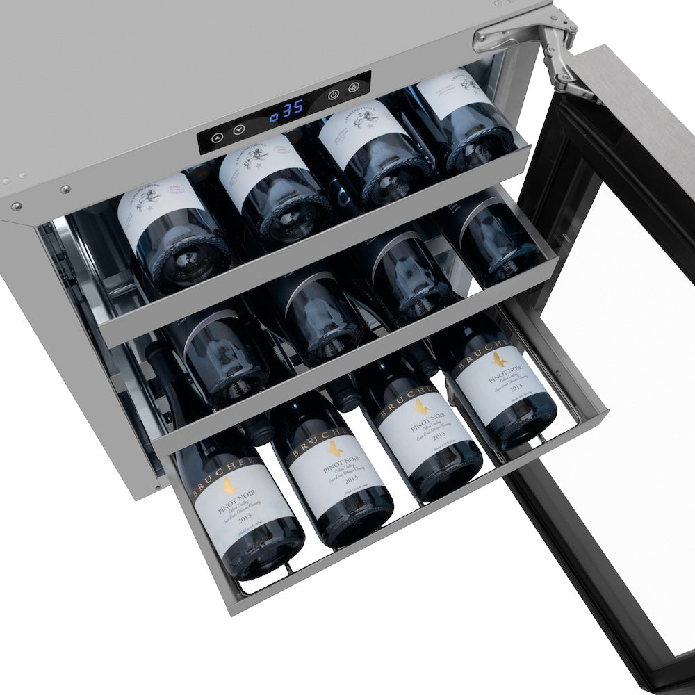 24 In. Touchstone Dual Zone 44 Bottle Wine Cooler With Satin Stainless Steel Glass Door RWDOSN24
