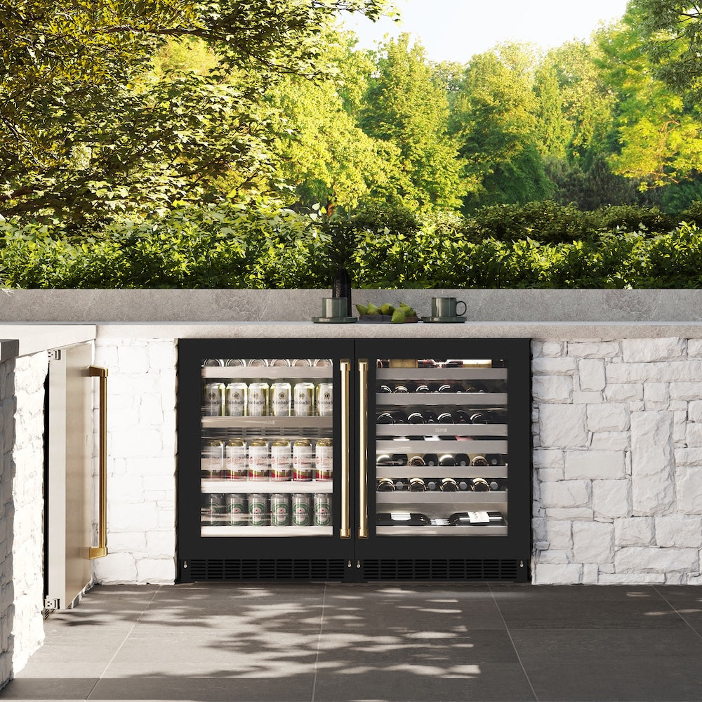 Autograph Edition 24 In. Touchstone Dual Zone 44 Bottle Wine Cooler With Black Matte Glass Door And Polished Gold Handle RWDOZBLM24G
