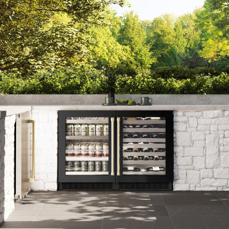 ZLINE Autograph Edition 24 in. Touchstone Dual Zone 44 Bottle Wine Cooler With Black Stainless Steel Glass Door And Champagne Bronze Handle (RWDOZ-BS-24-CB) RWDOZBS24CB