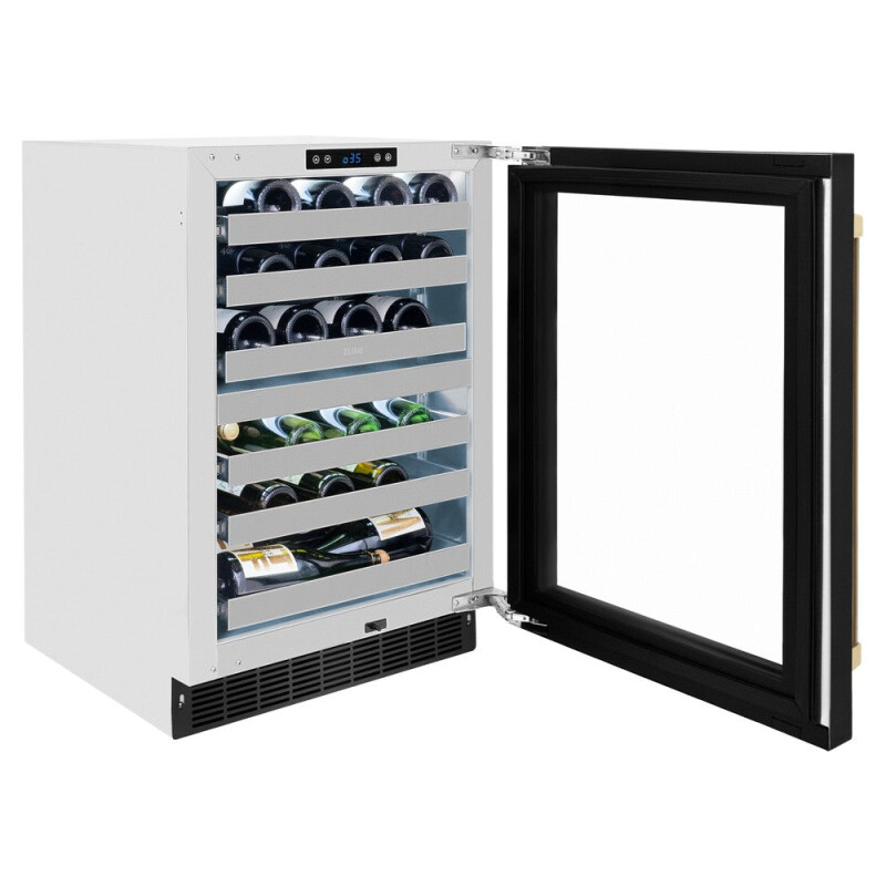 ZLINE Autograph Edition 24 in. Touchstone Dual Zone 44 Bottle Wine Cooler With Black Stainless Steel Glass Door And Champagne Bronze Handle (RWDOZ-BS-24-CB) RWDOZBS24CB