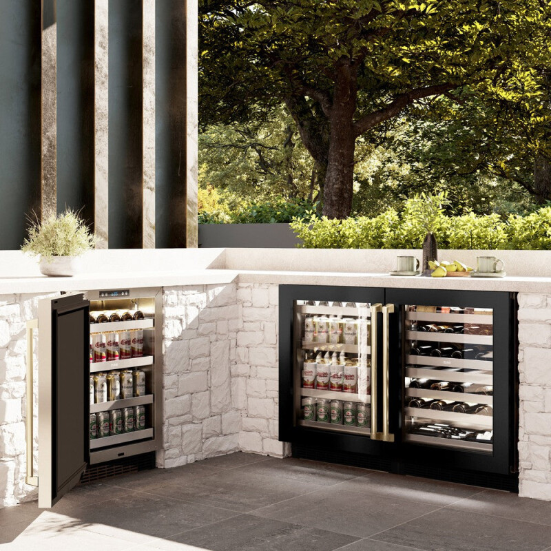 ZLINE Autograph Edition 24 in. Touchstone Dual Zone 44 Bottle Wine Cooler With Black Stainless Steel Glass Door And Champagne Bronze Handle (RWDOZ-BS-24-CB) RWDOZBS24CB