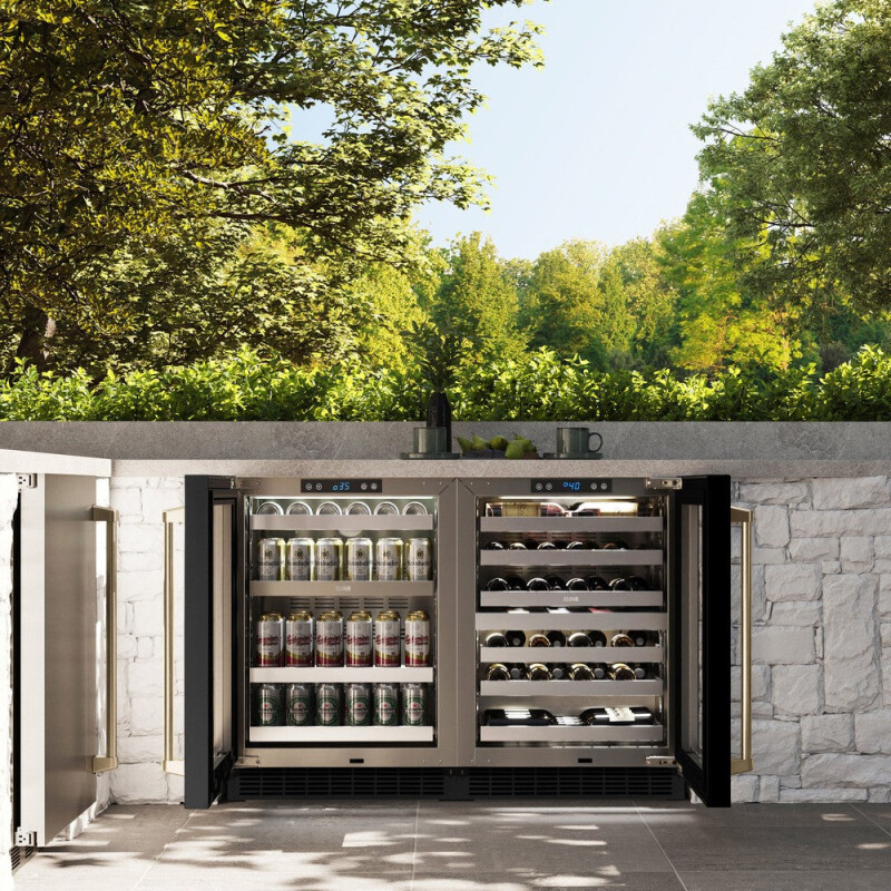 ZLINE Autograph Edition 24 in. Touchstone Dual Zone 44 Bottle Wine Cooler With Black Stainless Steel Glass Door And Champagne Bronze Handle (RWDOZ-BS-24-CB) RWDOZBS24CB