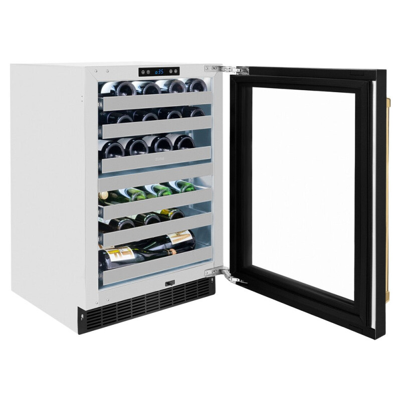 Autograph Edition 24 In. Touchstone Dual Zone 44 Bottle Wine Cooler With Black Stainless Steel Glass Door And Polished Gold Handle RWDOZBS24G