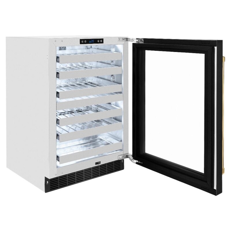 Autograph Edition 24 In. Touchstone Dual Zone 44 Bottle Wine Cooler With Black Stainless Steel Glass Door And Polished Gold Handle RWDOZBS24G