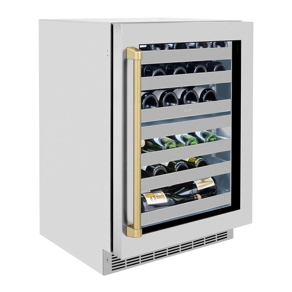 Autograph Edition 24 In. Touchstone Dual Zone 44 Bottle Wine Cooler With Stainless Steel Glass Door And Champagne Bronze Handle RWDOZGS24CB