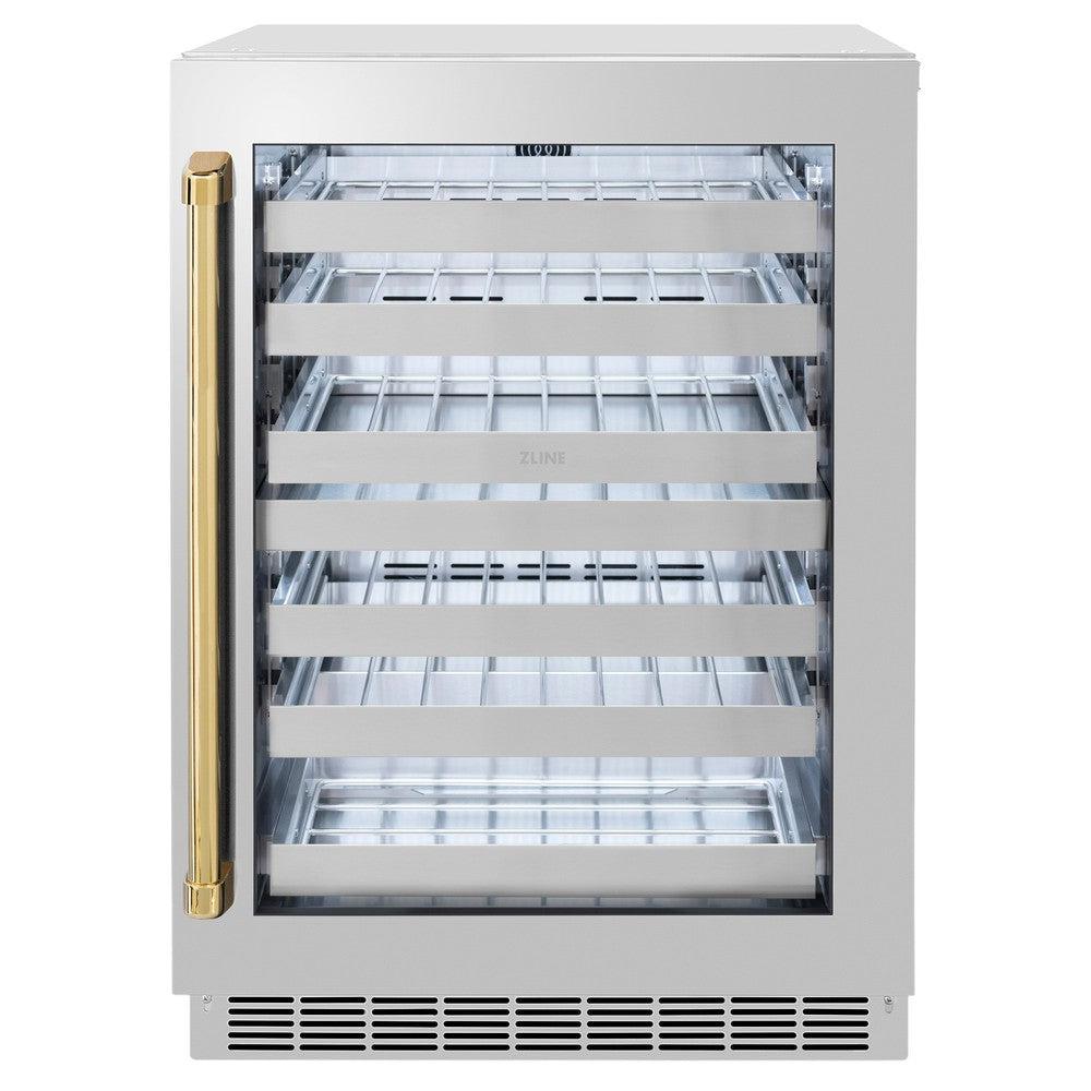 Autograph Edition 24 In. Touchstone Dual Zone 44 Bottle Wine Cooler With Stainless Steel Glass Door And Polished Gold Handle RWDOZGS24G