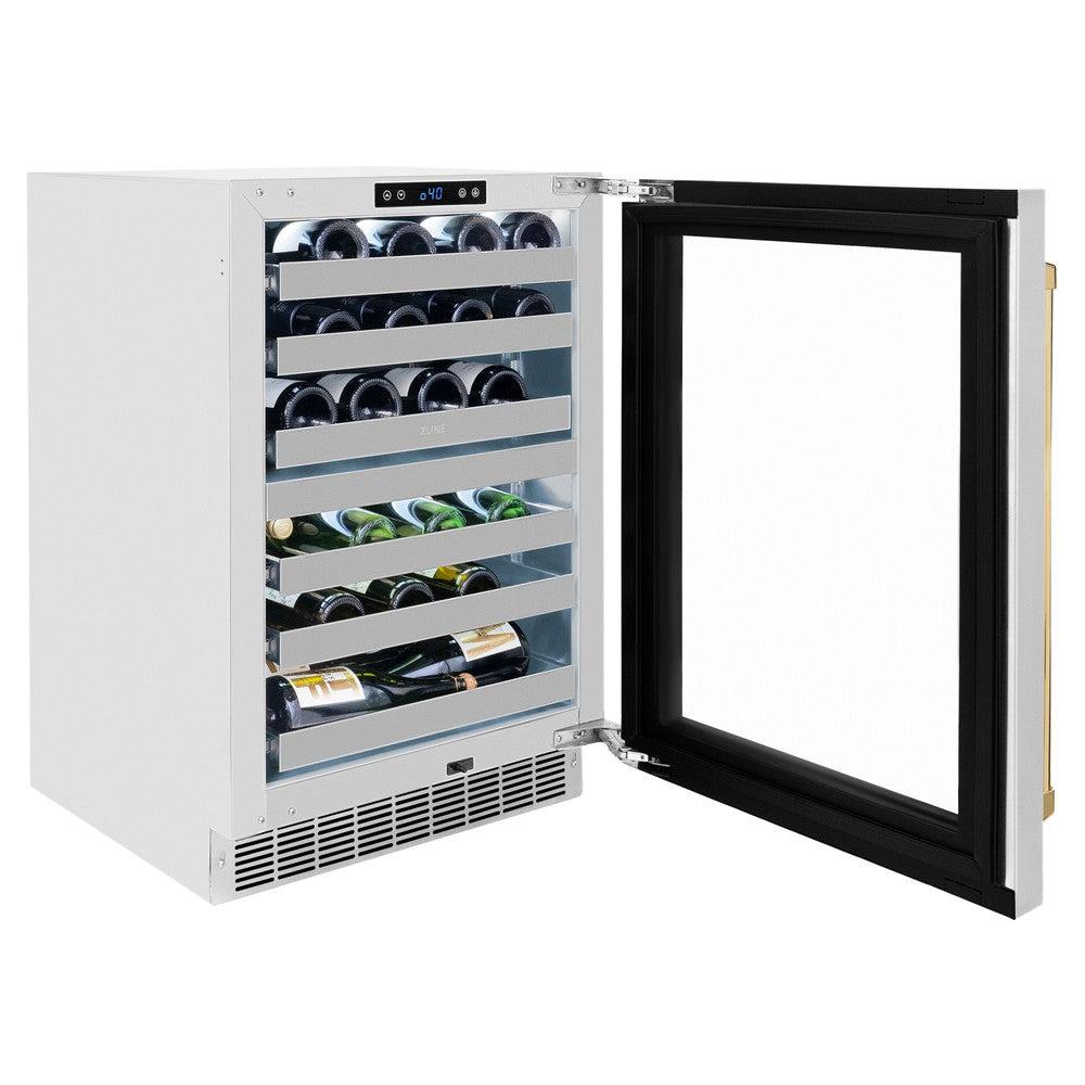 Autograph Edition 24 In. Touchstone Dual Zone 44 Bottle Wine Cooler With Stainless Steel Glass Door And Polished Gold Handle RWDOZGS24G
