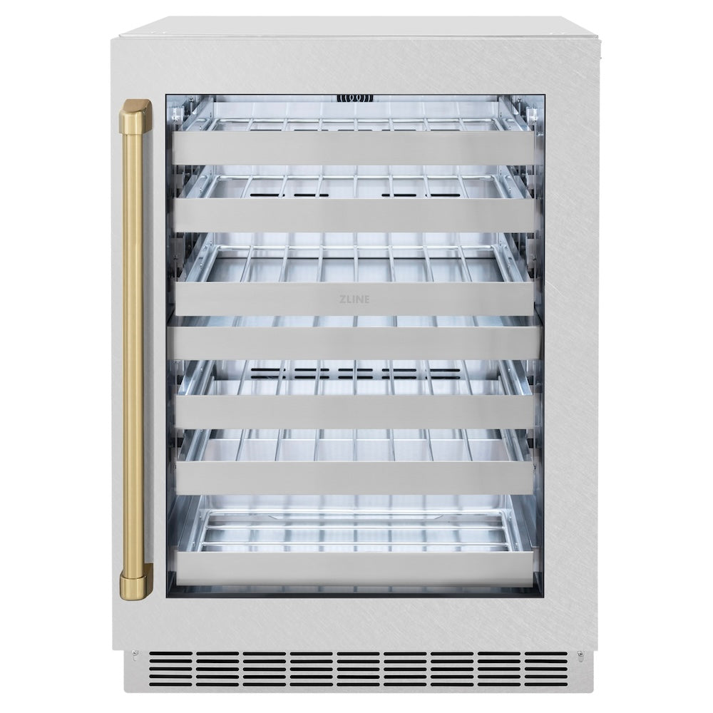 Autograph Edition 24 In. Touchstone Dual Zone 44 Bottle Wine Cooler With Satin Stainless Steel Glass Door And Champagne Bronze Handle RWDOZSN24CB