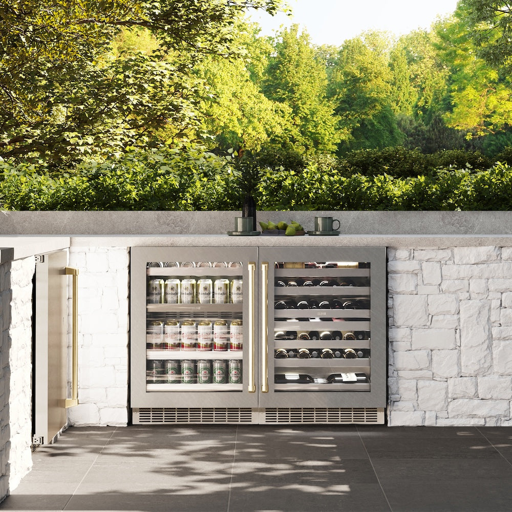 Autograph Edition 24 In. Touchstone Dual Zone 44 Bottle Wine Cooler With Satin Stainless Steel Glass Door And Champagne Bronze Handle RWDOZSN24CB