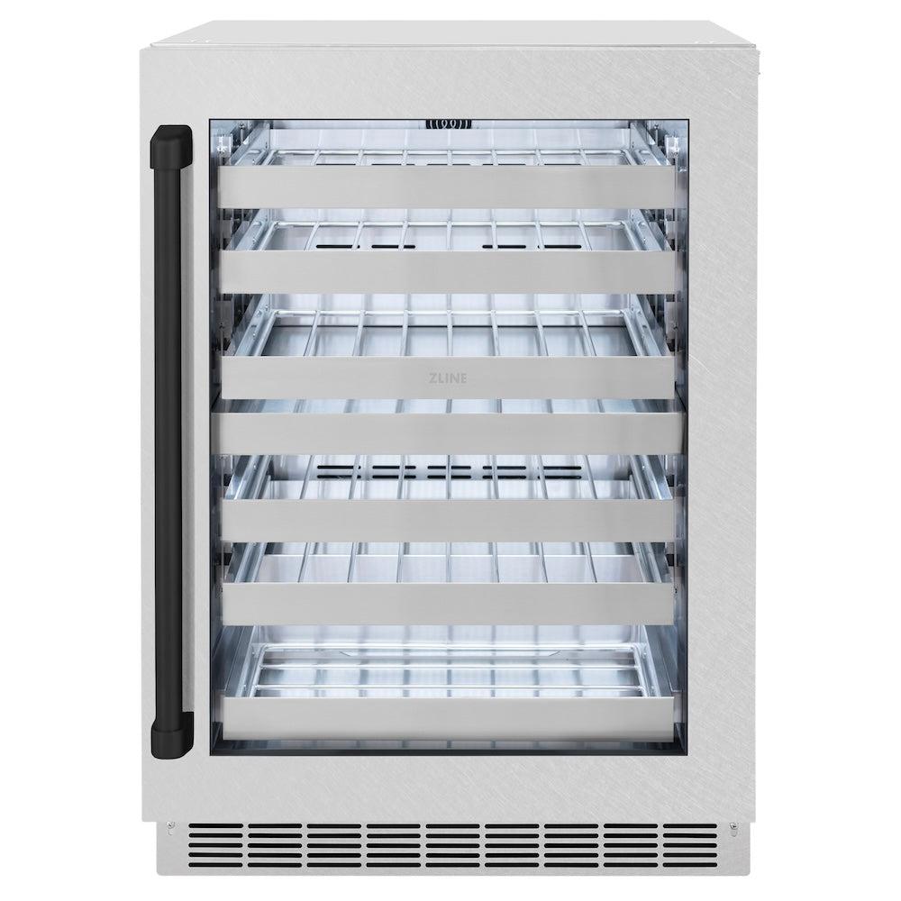 ZLINE Autograph Edition 24 in. Touchstone Dual Zone 44 Bottle Wine Cooler With DuraSnow® Stainless Steel Glass Door And Matte Black Handle (RWDOZ-SN-24-MB) RWDOZSN24MB