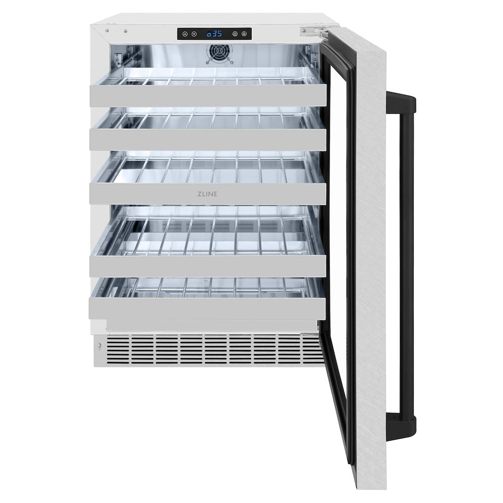 ZLINE Autograph Edition 24 in. Touchstone Dual Zone 44 Bottle Wine Cooler With DuraSnow® Stainless Steel Glass Door And Matte Black Handle (RWDOZ-SN-24-MB) RWDOZSN24MB