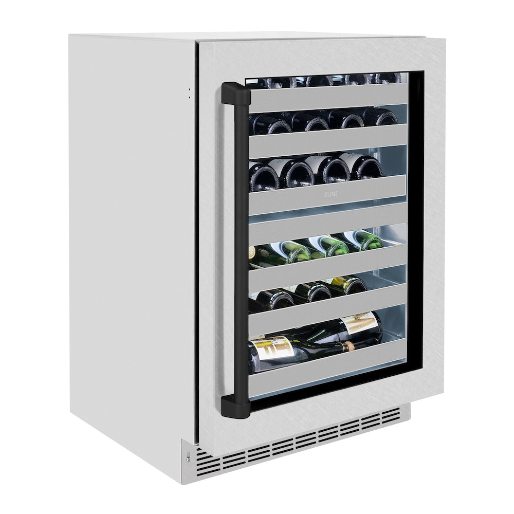 ZLINE Autograph Edition 24 in. Touchstone Dual Zone 44 Bottle Wine Cooler With DuraSnow® Stainless Steel Glass Door And Matte Black Handle (RWDOZ-SN-24-MB) RWDOZSN24MB