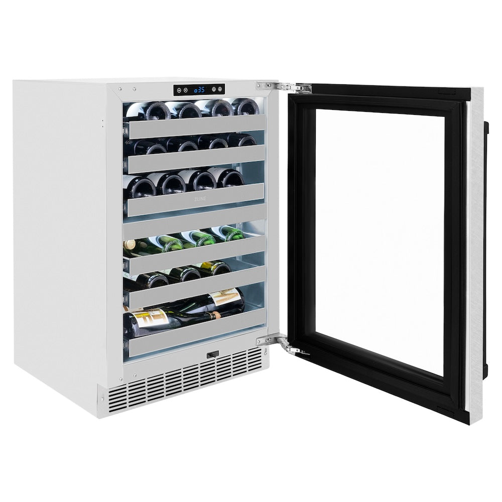 ZLINE Autograph Edition 24 in. Touchstone Dual Zone 44 Bottle Wine Cooler With DuraSnow® Stainless Steel Glass Door And Matte Black Handle (RWDOZ-SN-24-MB) RWDOZSN24MB