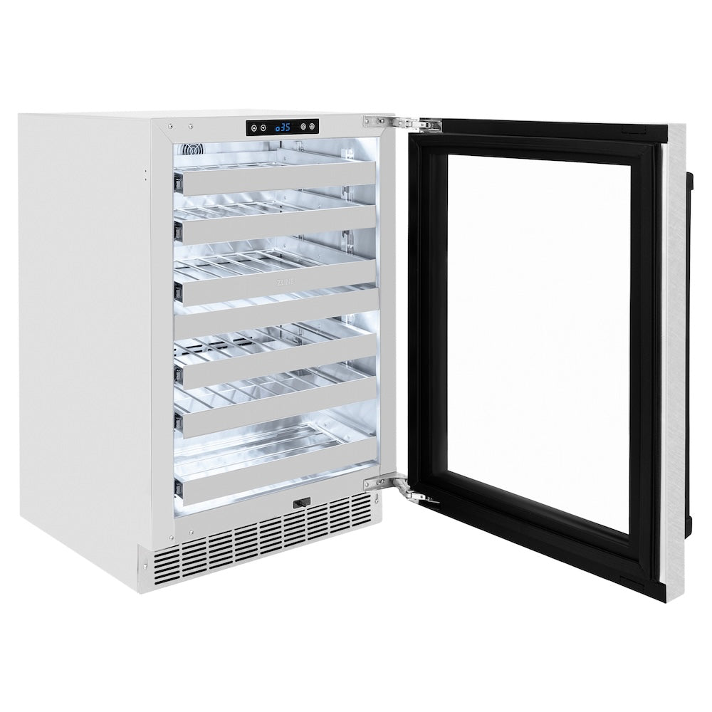 ZLINE Autograph Edition 24 in. Touchstone Dual Zone 44 Bottle Wine Cooler With DuraSnow® Stainless Steel Glass Door And Matte Black Handle (RWDOZ-SN-24-MB) RWDOZSN24MB