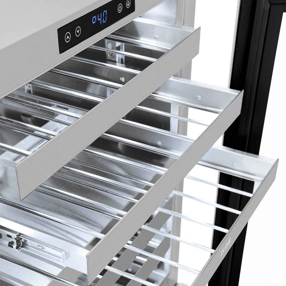 ZLINE Autograph Edition 24 in. Touchstone Dual Zone 44 Bottle Wine Cooler With DuraSnow® Stainless Steel Glass Door And Matte Black Handle (RWDOZ-SN-24-MB) RWDOZSN24MB