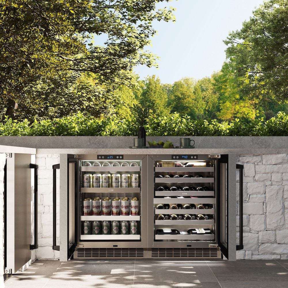 ZLINE Autograph Edition 24 in. Touchstone Dual Zone 44 Bottle Wine Cooler With DuraSnow® Stainless Steel Glass Door And Matte Black Handle (RWDOZ-SN-24-MB) RWDOZSN24MB