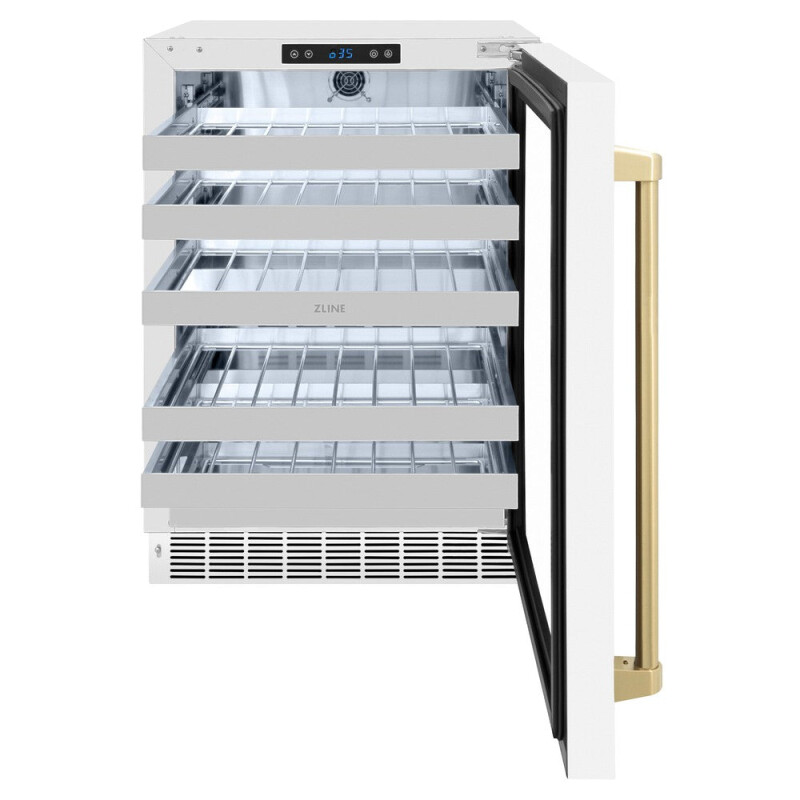 Autograph Edition 24 In. Touchstone Dual Zone 44 Bottle Wine Cooler With White Matte Glass Door And Champagne Bronze Handle RWDOZWM24CB