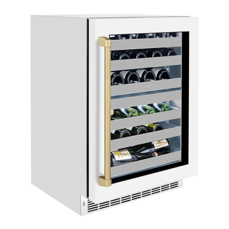 Autograph Edition 24 In. Touchstone Dual Zone 44 Bottle Wine Cooler With White Matte Glass Door And Champagne Bronze Handle RWDOZWM24CB