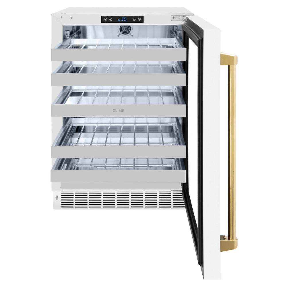 Autograph Edition 24 In. Touchstone Dual Zone 44 Bottle Wine Cooler With White Matte Glass Door And Polished Gold Handle RWDOZWM24G