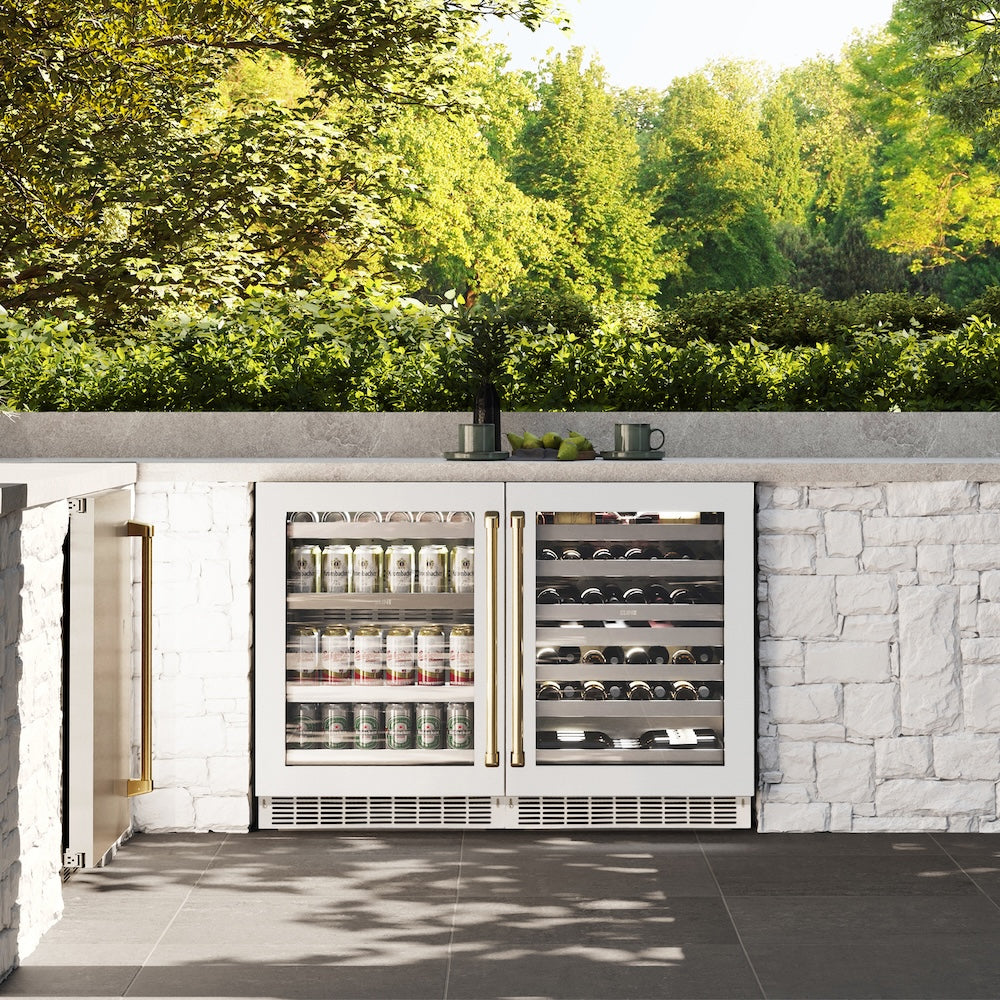 Autograph Edition 24 In. Touchstone Dual Zone 44 Bottle Wine Cooler With White Matte Glass Door And Polished Gold Handle RWDOZWM24G