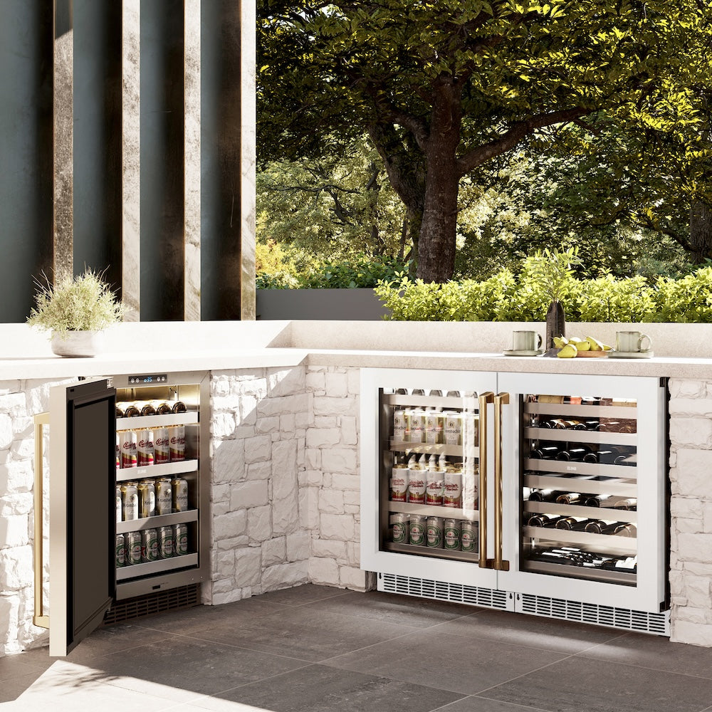 Autograph Edition 24 In. Touchstone Dual Zone 44 Bottle Wine Cooler With White Matte Glass Door And Polished Gold Handle RWDOZWM24G