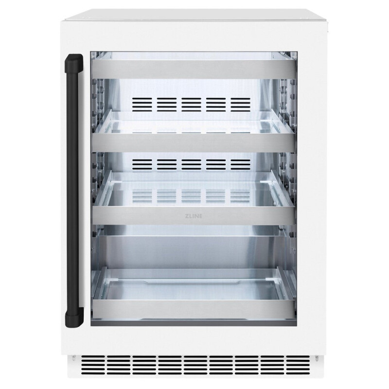 ZLINE Autograph Edition 24 in. Touchstone Dual Zone 44 Bottle Wine Cooler With White Matte Glass Door And Matte Black Handle (RWDOZ-WM-24-MB) RWDOZWM24MB