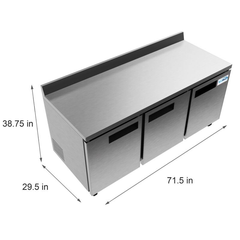 72 in. Three-Door Worktop Refrigerator With 3.5 in. Backsplash - 16.9 Cu Ft RWT3D16C, product image 7 of 9