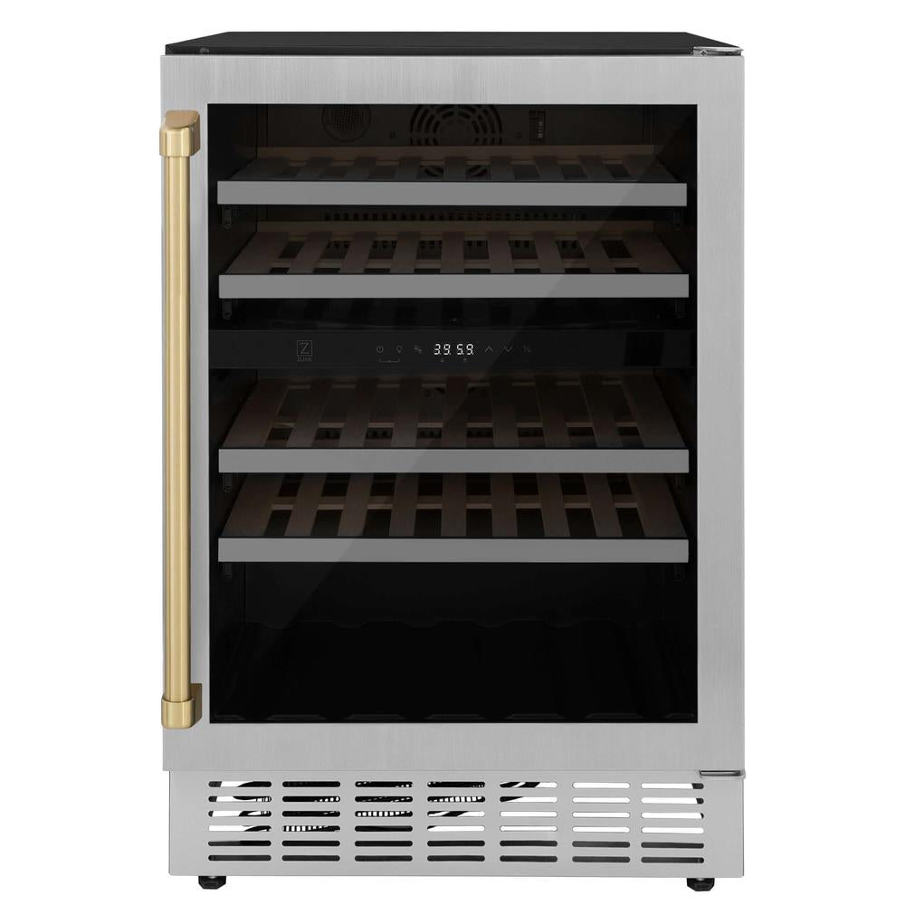 Autograph Edition 24 In. Monument Dual Zone 44 Bottle Wine Cooler In Stainless Steel With Champagne Bronze Accents RWVZUD24CB