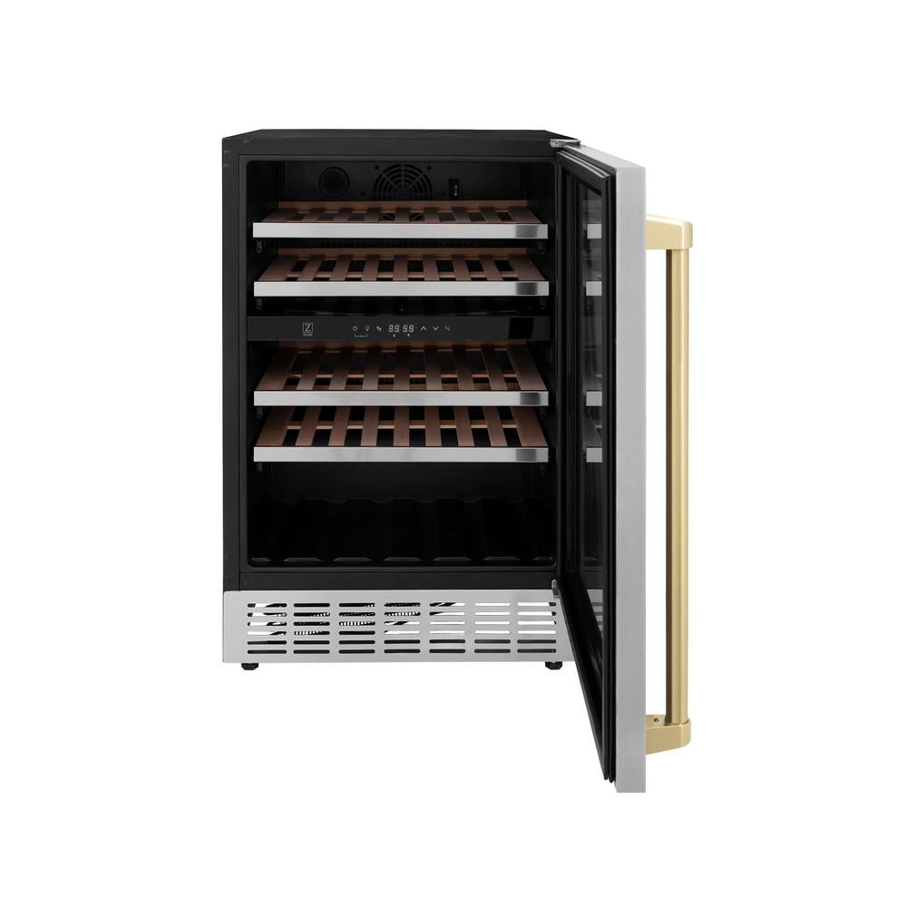 Autograph Edition 24 In. Monument Dual Zone 44 Bottle Wine Cooler In Stainless Steel With Champagne Bronze Accents RWVZUD24CB