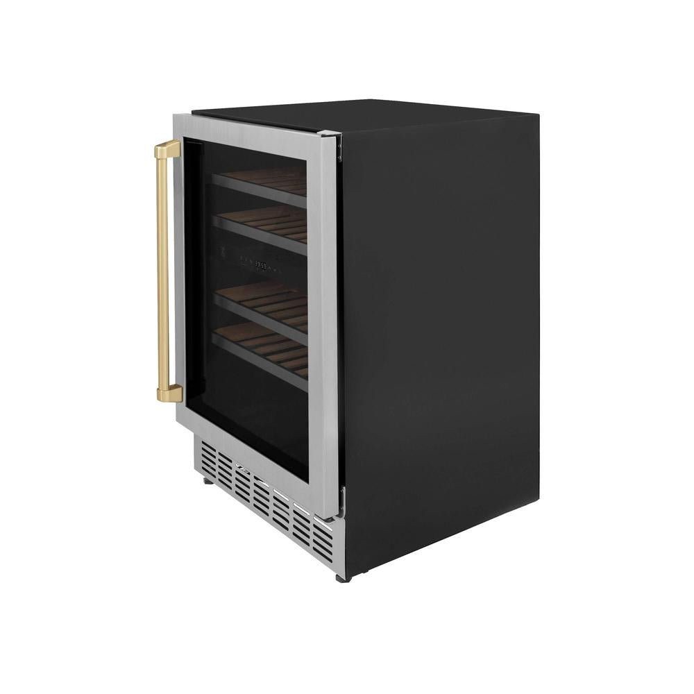 Autograph Edition 24 In. Monument Dual Zone 44 Bottle Wine Cooler In Stainless Steel With Champagne Bronze Accents RWVZUD24CB