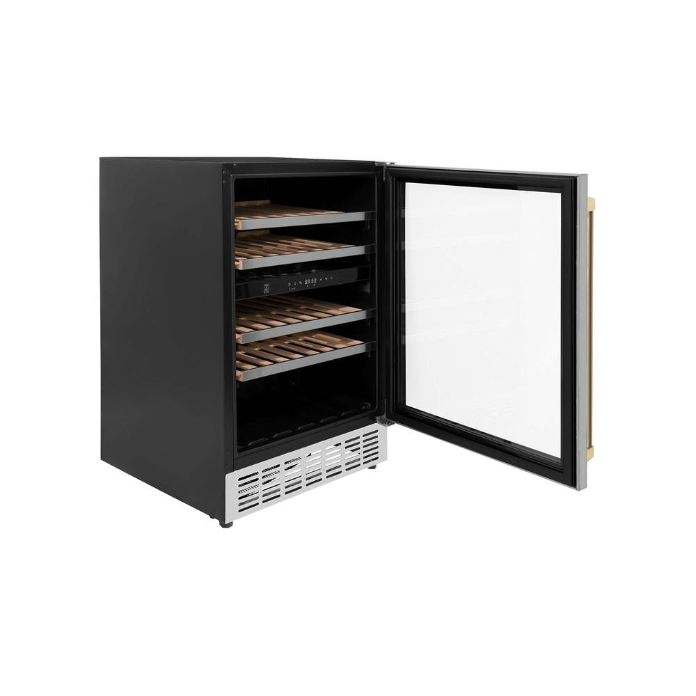 Autograph Edition 24 In. Monument Dual Zone 44 Bottle Wine Cooler In Stainless Steel With Champagne Bronze Accents RWVZUD24CB