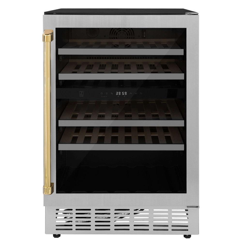 Autograph Edition 24 In. Monument Dual Zone 44-bottle Wine Cooler In Stainless Steel With Polished Gold Accents RWVZUD24G