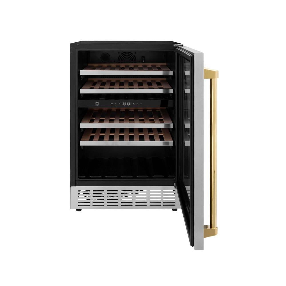 Autograph Edition 24 In. Monument Dual Zone 44-bottle Wine Cooler In Stainless Steel With Polished Gold Accents RWVZUD24G