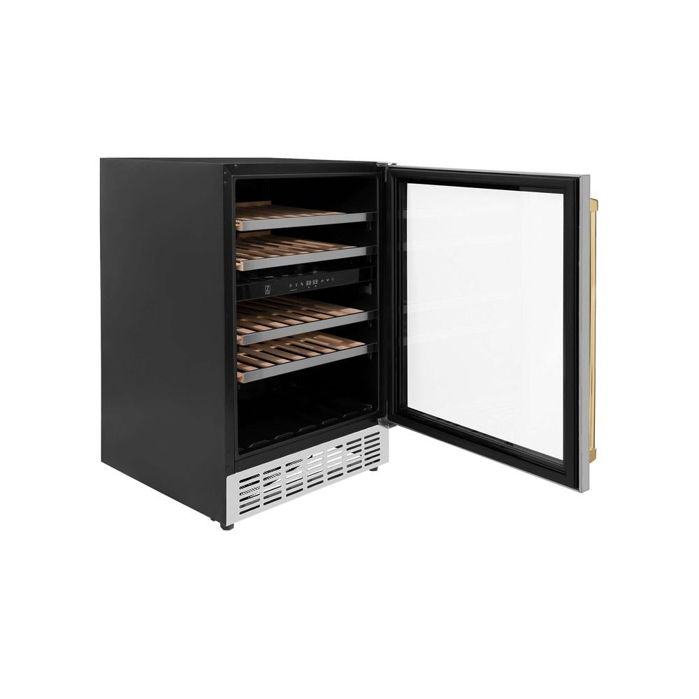 Autograph Edition 24 In. Monument Dual Zone 44-bottle Wine Cooler In Stainless Steel With Polished Gold Accents RWVZUD24G