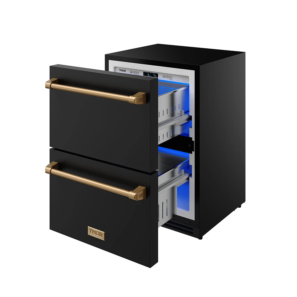 24″ Undercounter Built-in / Freestanding Drawer Freezer Black/bronze Gordon Ramsay Series RZ24UBBRZ